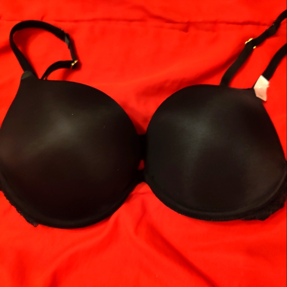 Boux Avenue pushup bra - black w/ pink inner cups - NWT - 34C